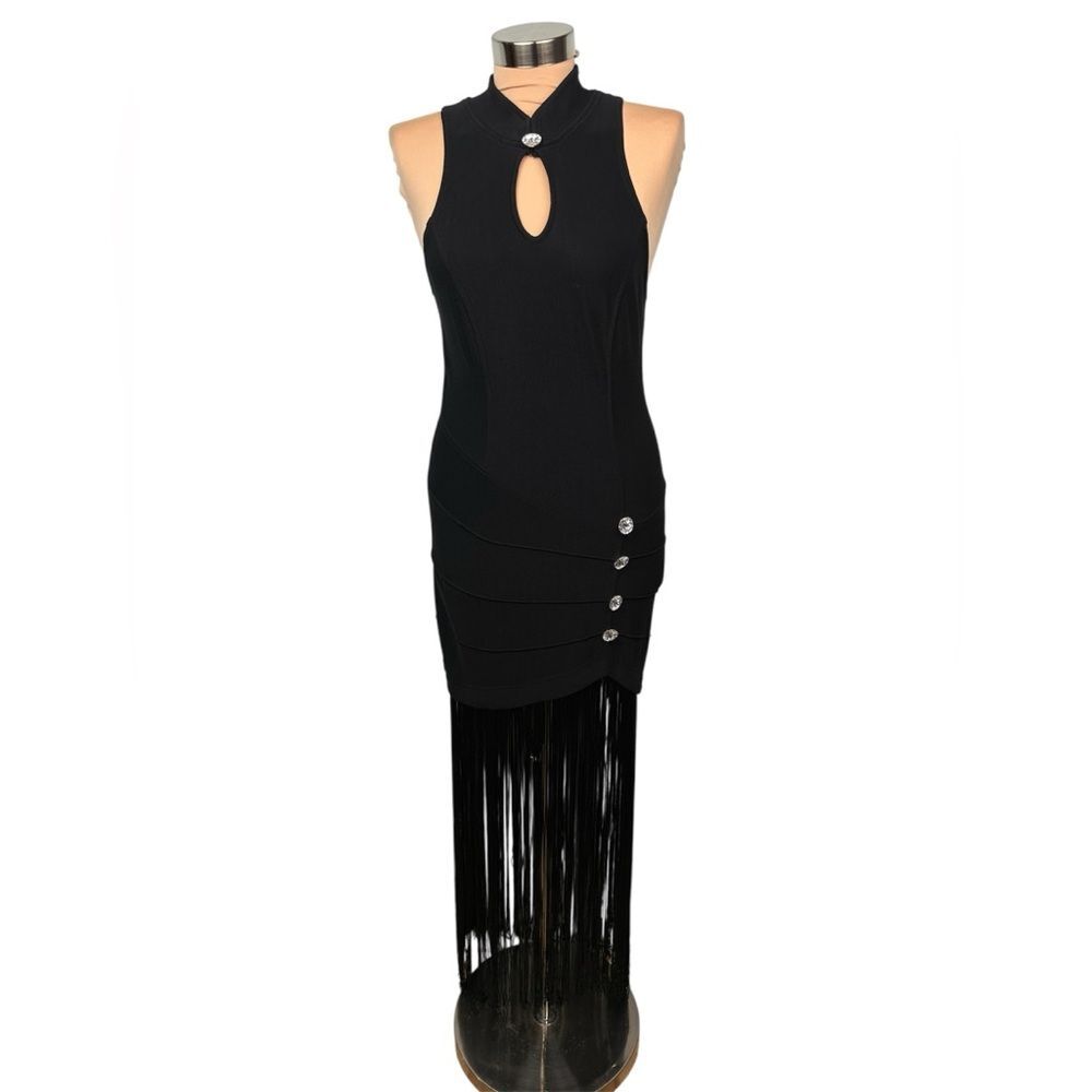 VTG Tower USA Fringe Halter Dress Roaring 20’s Flapper Art Deco  Bling Bodycon S